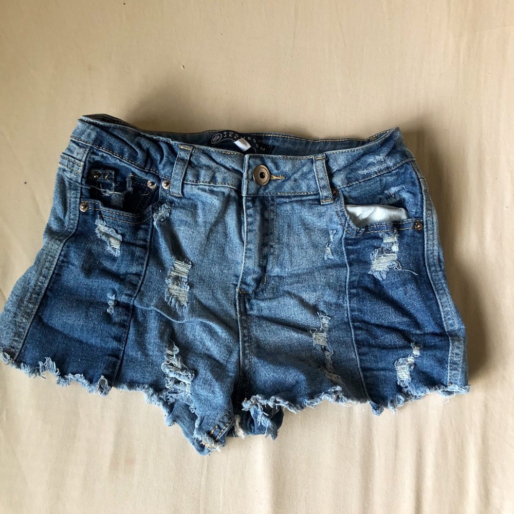 Ripped/Striped Jean Shorts